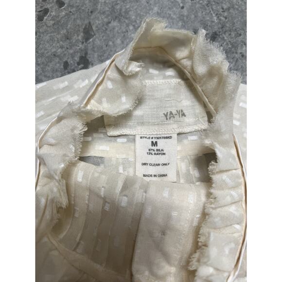YAYA Silk Blouse Women’s Cream Sheer Button Up Size‎ M Ruffle - Picture 5 of 7